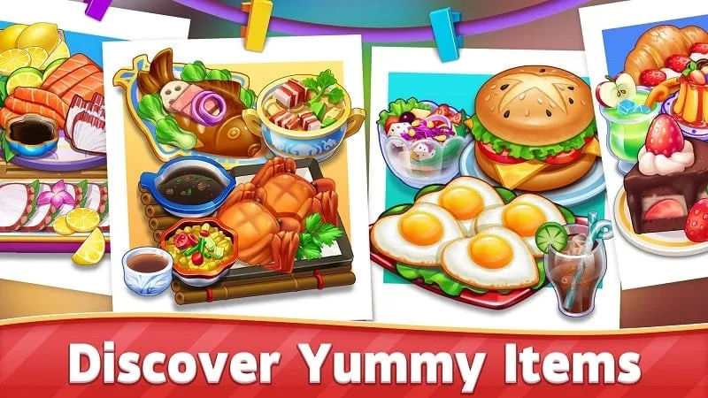 Screenshot of Cooking Star gameplay with various food items.