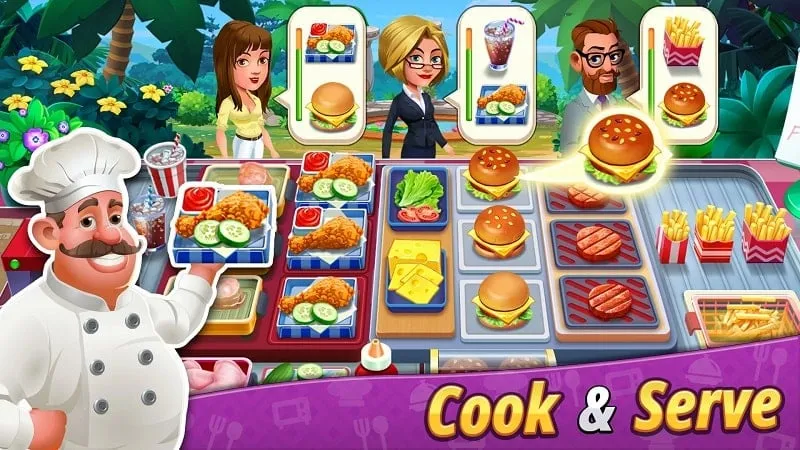 Gameplay screenshot of Cooking Super Star showing the cooking interface.