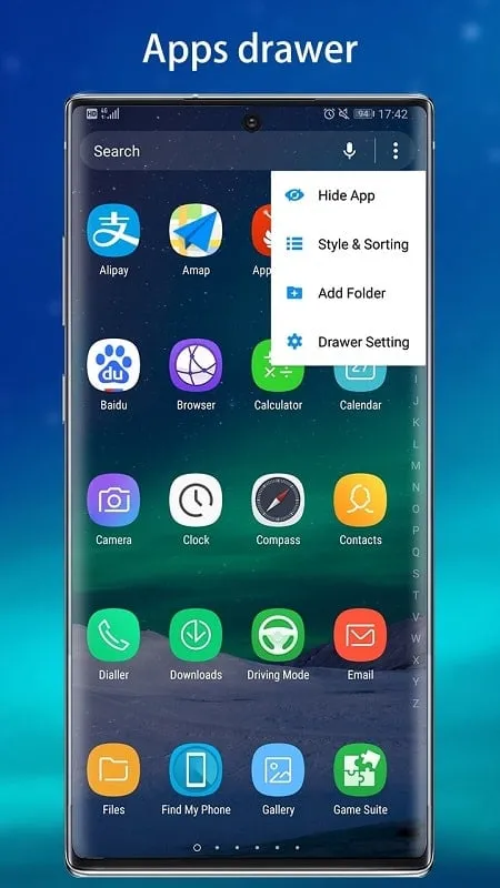 Opciones de personalización del Mod Cool Note20 Launcher