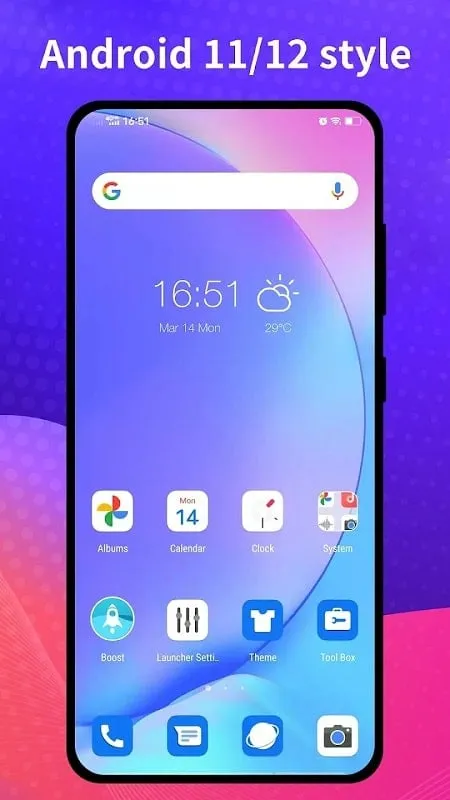 Tampilan antarmuka Cool R Launcher for Android 11 Mod dengan fitur premium