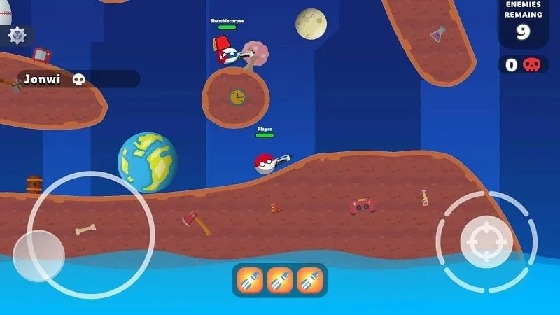 Captura de pantalla del juego Countryballs que muestra el mapa del juego y elementos estratégicos.