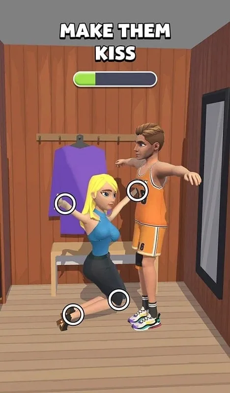 Screenshot gameplay Couple Move 3D Life Simulator yang menunjukkan karakter berinteraksi dalam sebuah skenario.