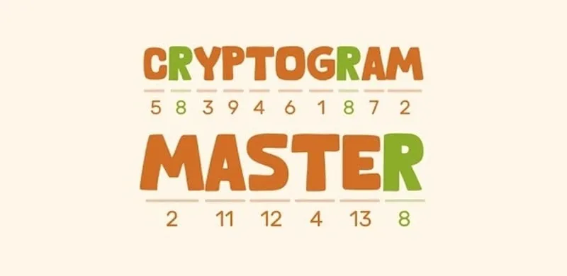 Pantalla principal del juego Cryptogram Master con un rompecabezas mostrado.