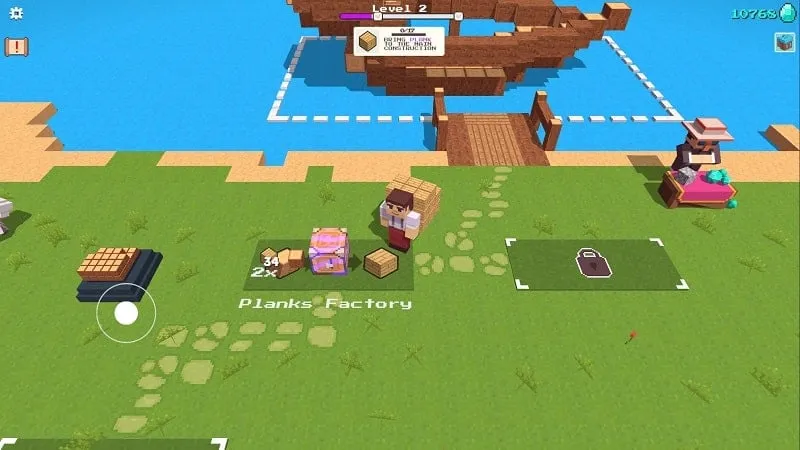 CubeCraft gameplay screenshot showcasing various resources like wood, stone, and crafting plants.
