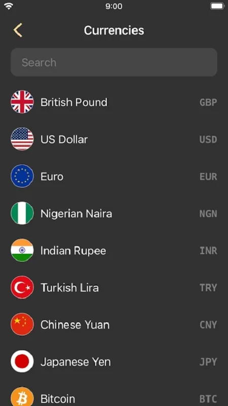 Currency converter offline hiển thị thông tin tiền điện tử