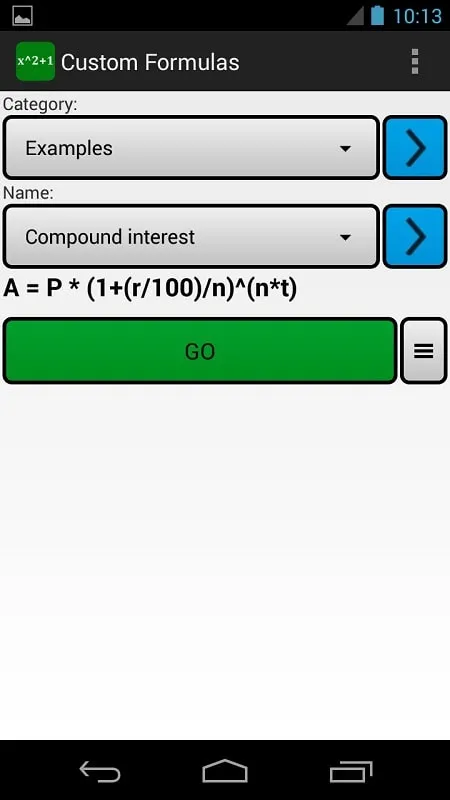 Custom Formulas mod menyoroti opsi input