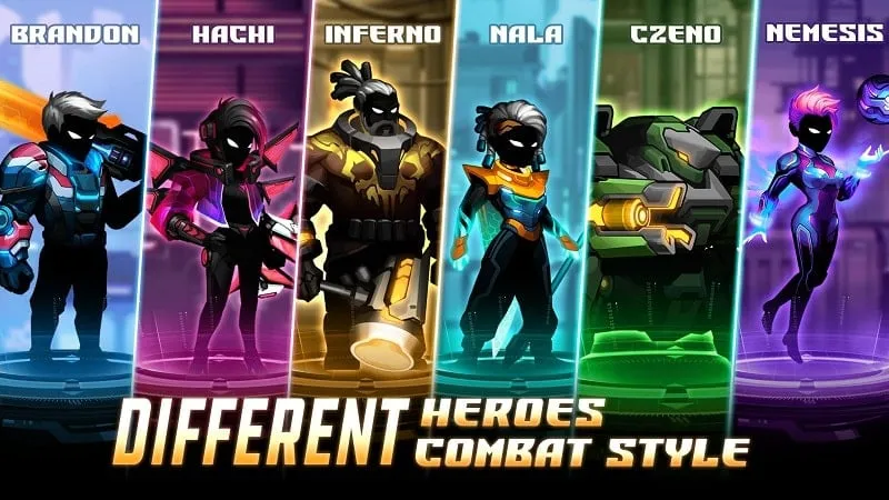 Layar pemilihan karakter di Cyber Fighters dengan berbagai karakter cyborg.