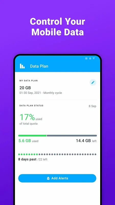 Mod Data Usage Manager Monitor mostrando el menú de configuración