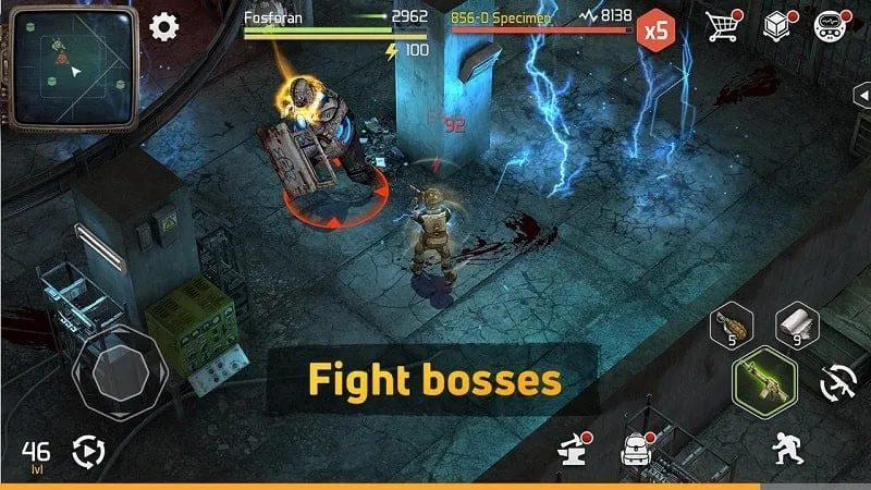 A screenshot of Dawn of Zombies gameplay, showcasing the post-apocalyptic environment and a character wielding a weapon.