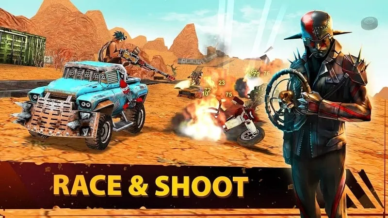 Upgrading weapons and vehicles in Dead Paradise Car Race Shooter using the unlimited money mod.