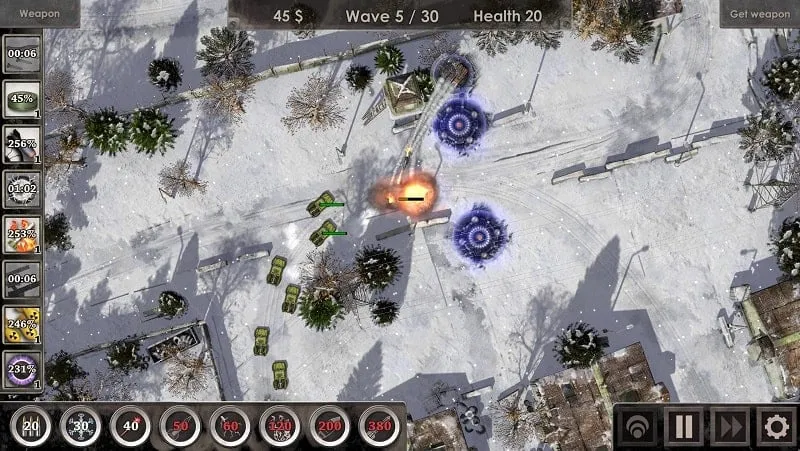 Screenshot gameplay Defense Zone 3 menampilkan uang tak terbatas.