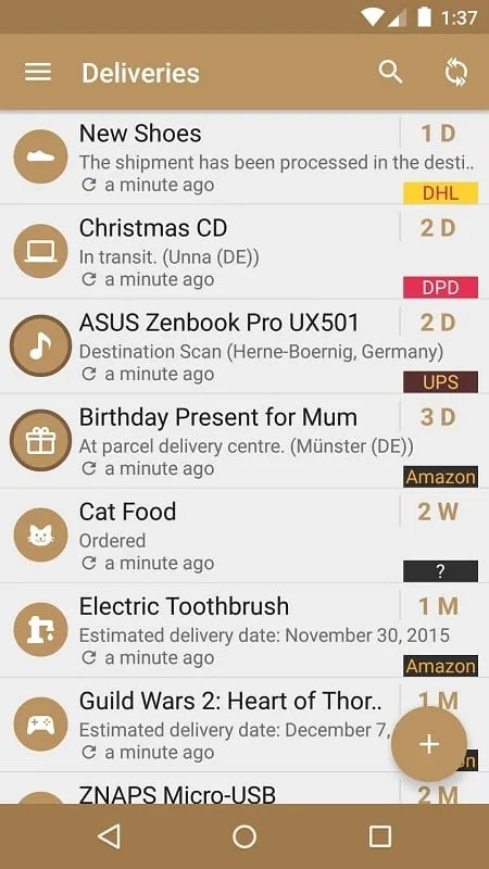 Interfaz de Deliveries Package Tracker mod mostrando funciones premium