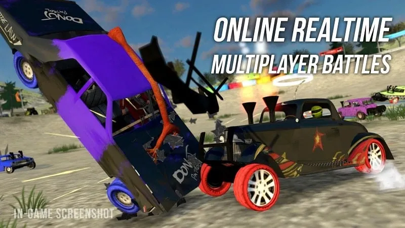 Captura de pantalla del juego Demolition Derby Multiplayer que muestra la tienda del juego donde los jugadores pueden utilizar el mod de dinero infinito.