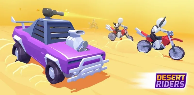 Carros em perseguição no deserto em Desert Riders.