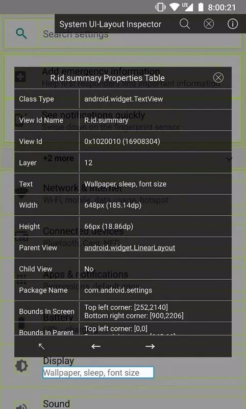 Interfaz de Dev Tools(Android Developer) mod mostrando funciones premium