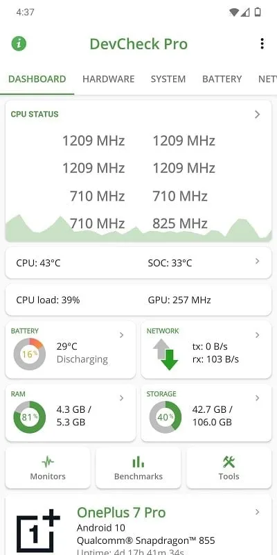 Interfaz del mod DevCheck Hardware and System Info mostrando funciones premium