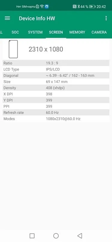 Device Info HW+ mod interface showing detailed CPU information