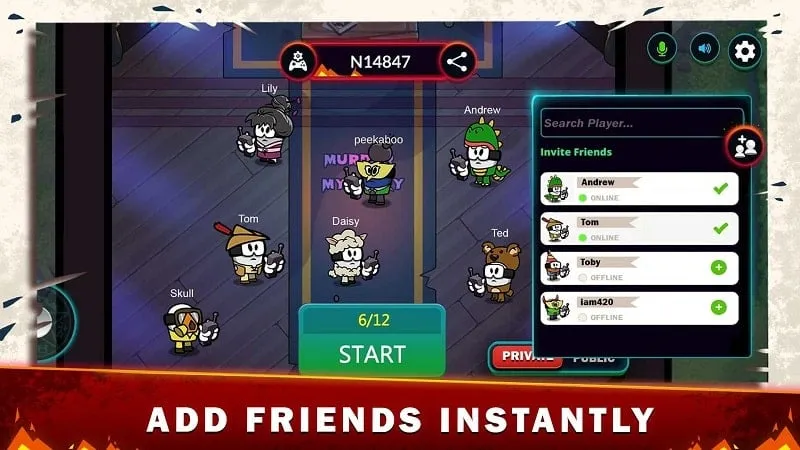 Screenshot of Silly Royale showcasing the in-game chat feature, allowing players to communicate with each other.