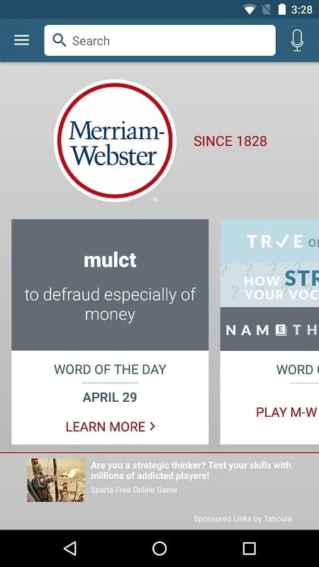 Tampilan antarmuka Dictionary Merriam Webster mod dengan fitur premium