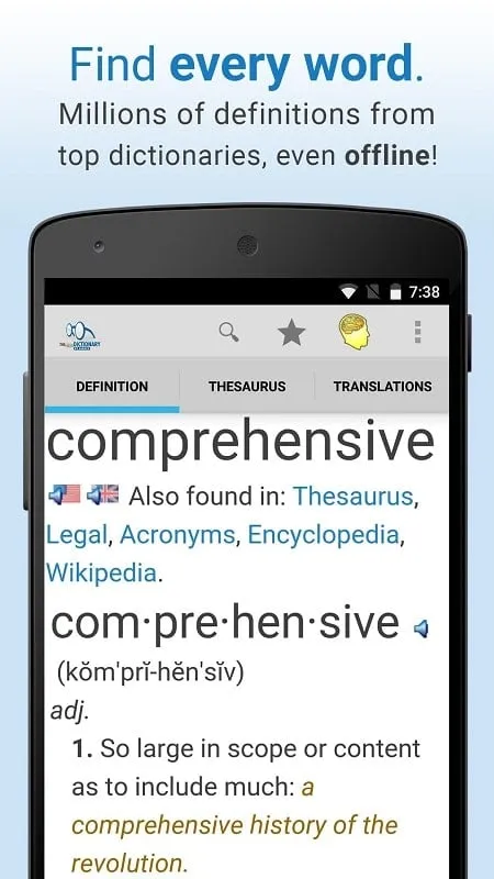 Dictionary Pro mod interface showing premium features