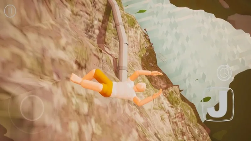 Seorang pemain hampir jatuh di Difficult Mountain Climbing 3D, menunjukkan fisika game yang menantang.