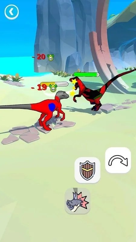 Dino Fight gameplay on a mobile device.