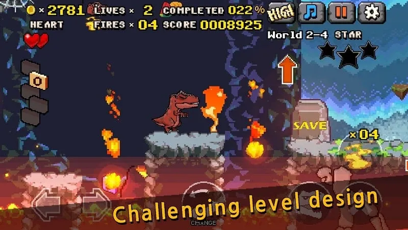 Ảnh chụp màn hình gameplay của DINO LAND ADVENTURE thể hiện các thử thách trong game.