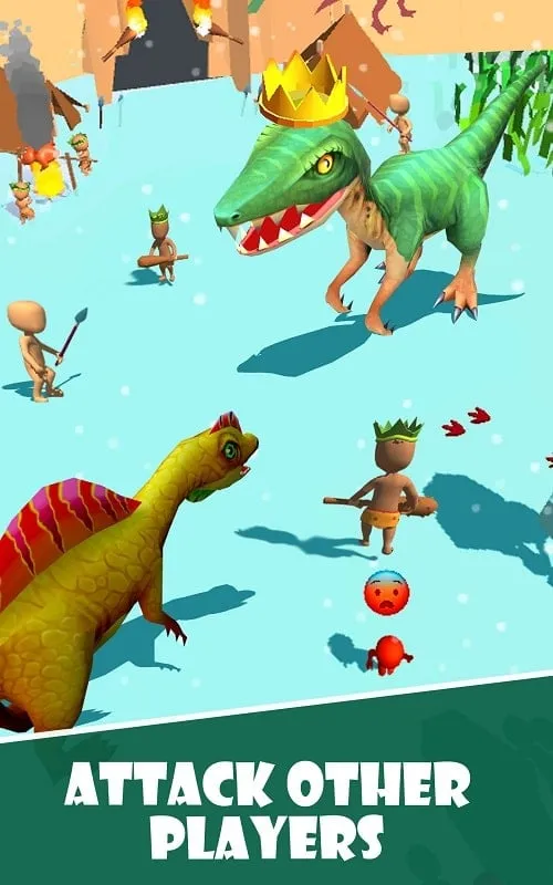 Dinosaur engaged in combat with another dinosaur.