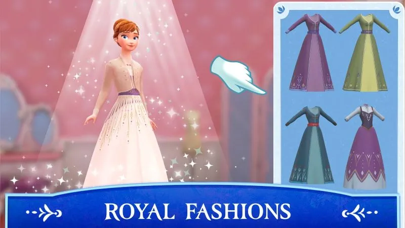 Designing outfits for characters in Disney Frozen Royal Castle.