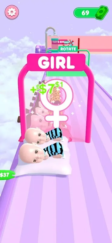 Personalizando designs de bonecas no Doll Factory 3D Mod APK.