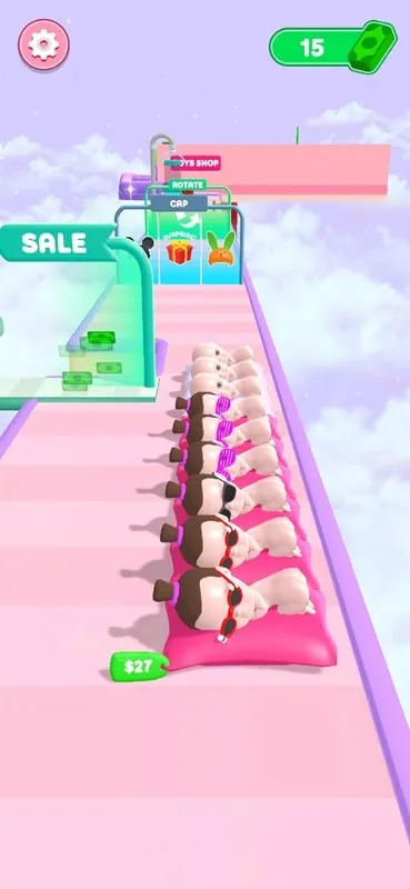 In-game screenshot of Doll Factory 3D showing various dolls.