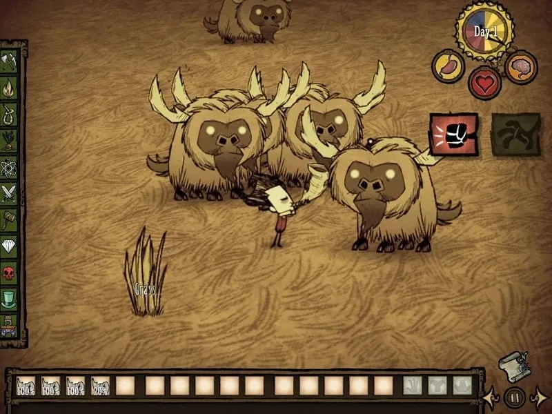 Screenshot of the Don't Starve Pocket Edition game displaying in-game crafting options and highlighting the faster crafting speed.