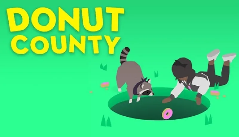 Gameplay of Donut County showing the hole swallowing objects.