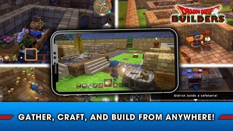 Batalha contra inimigos no DRAGON QUEST BUILDERS MOD APK.