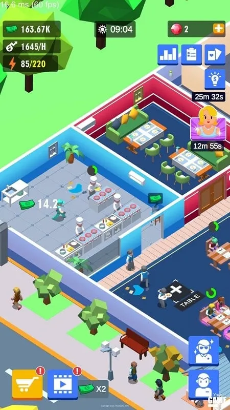 Screenshot of gameplay in Dream Restaurant showing the restaurant interface.