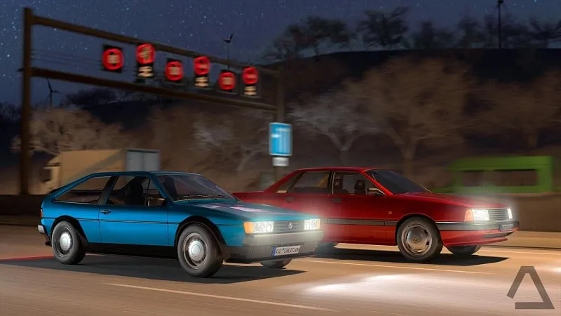 Screenshot of the Driving Zone Germany game interface highlighting the unlimited money mod feature.