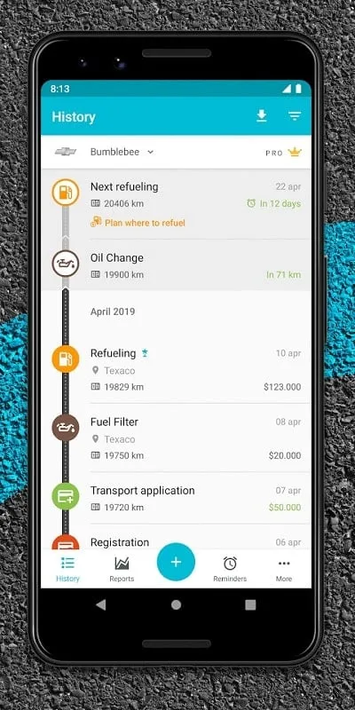 Drivvo mod expense tracking interface