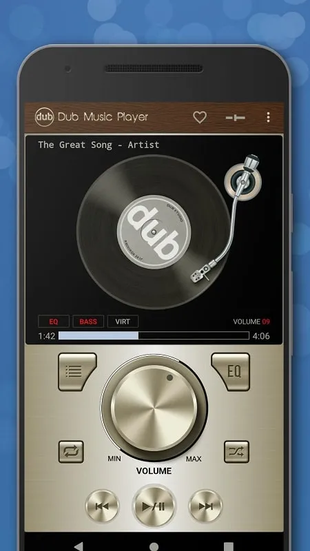 Dub music player menampilkan library musik