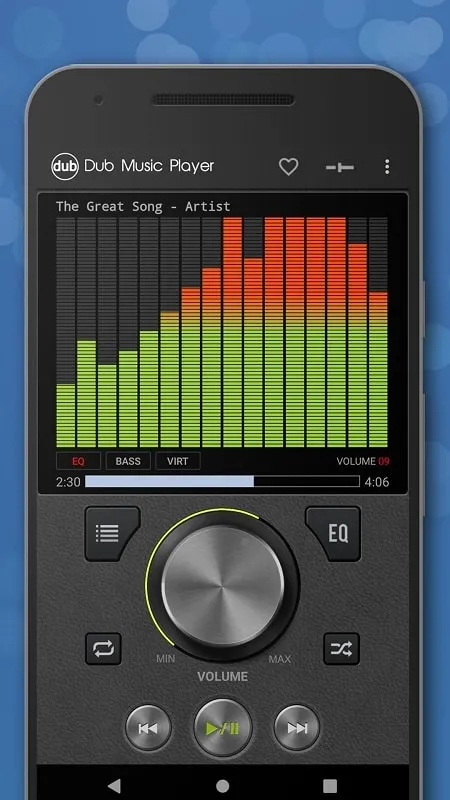 Interface do Dub Music Player Mod mostrando recursos premium