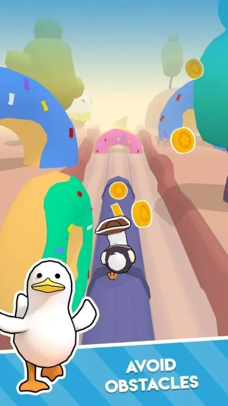 Captura de tela da loja do jogo Duck on the Run, destacando a disponibilidade de várias roupas e atualizações de pato.