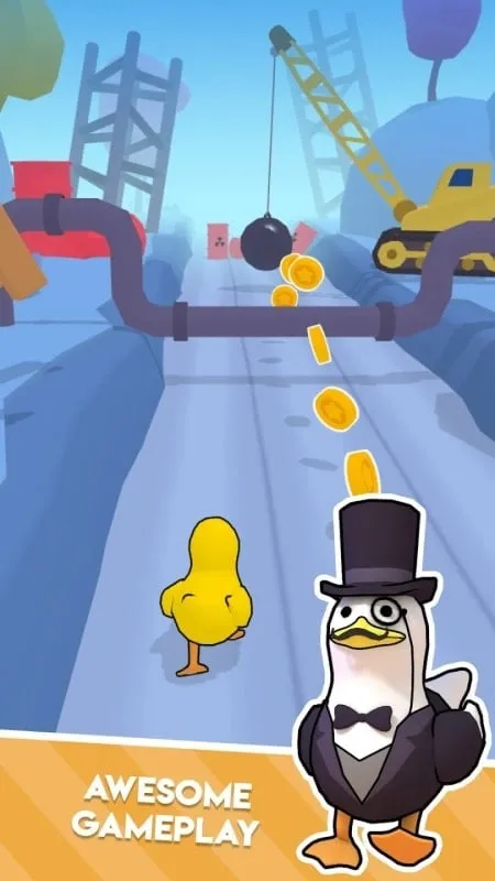 Captura de tela da jogabilidade de Duck on the Run, mostrando o personagem pato navegando por obstáculos em um ambiente de jogo vibrante.