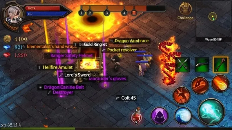 Tangkapan layar gameplay di Dungeon Chronicle yang menampilkan menu mod.