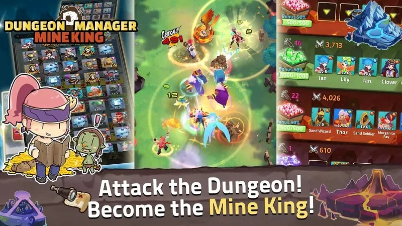 Menjelajahi ruang bawah tanah gelap yang penuh monster di Dungeon Manager Mine King.