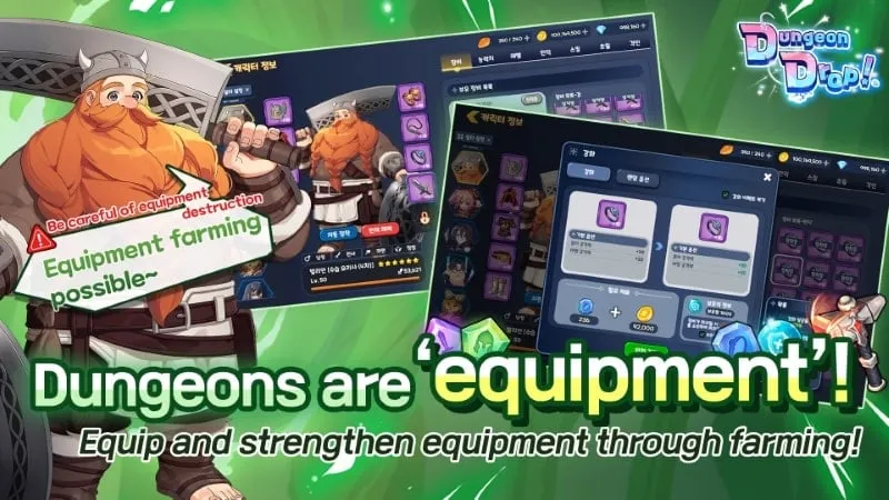 Equipping items to enhance warrior stats in DungeonDrop!
