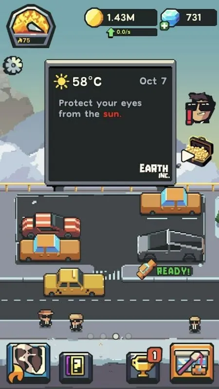 Ejemplo de la pantalla de selección de personaje en Earth Inc.