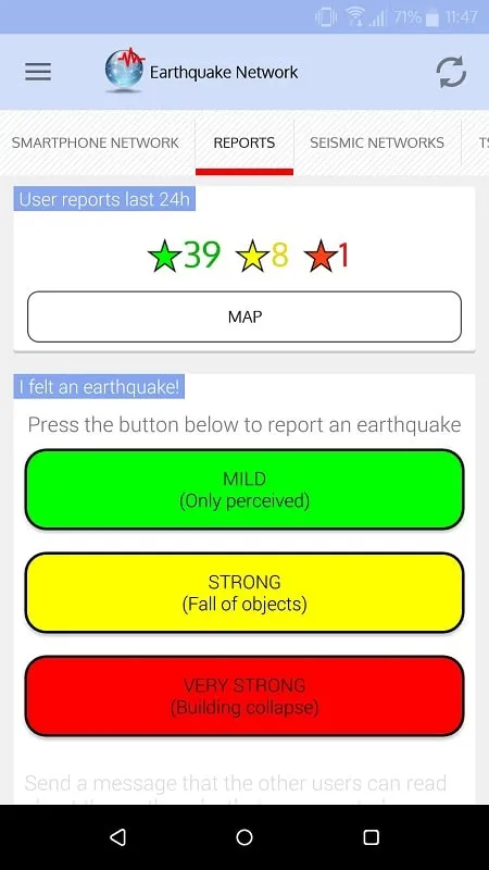 Mapa mundial de Earthquake Network Pro