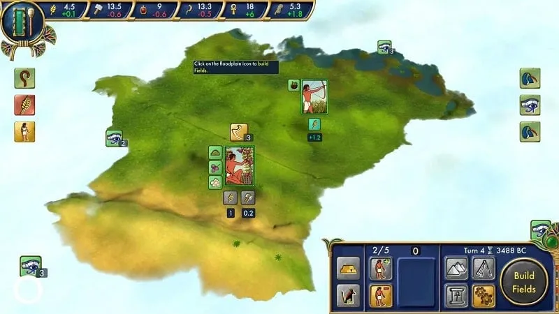 Captura de pantalla del juego Egypt: Old Kingdom, mostrando la interfaz de administración de la ciudad.