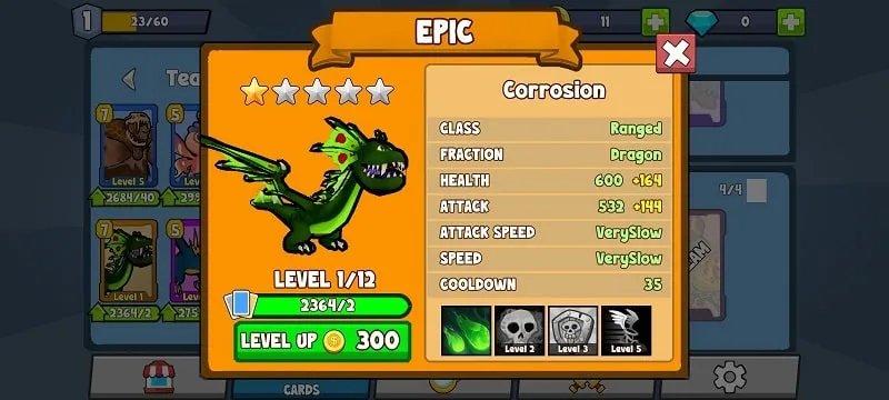 Menu MOD do Endless Summoner War com opções de dinheiro infinito e modo Deus.