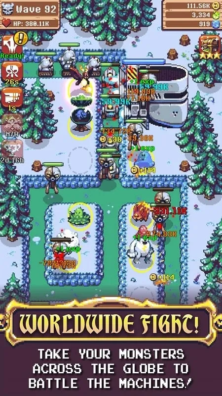 Screenshot displaying the various monster types available in Epic Monster TD, categorized by their rarity and abilities.