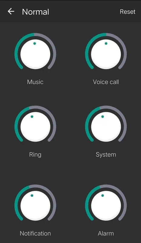 Interfaz de Equalizer Bass Booster pro mod mostrando los controles de balance de sonido